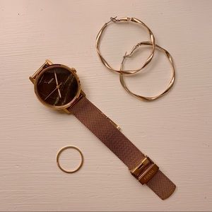 FOSSIL Granite Women Gold Mesh Band Watch